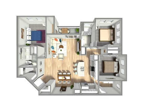 Floor plan for 3 beds, 2 baths, 1513 sqft